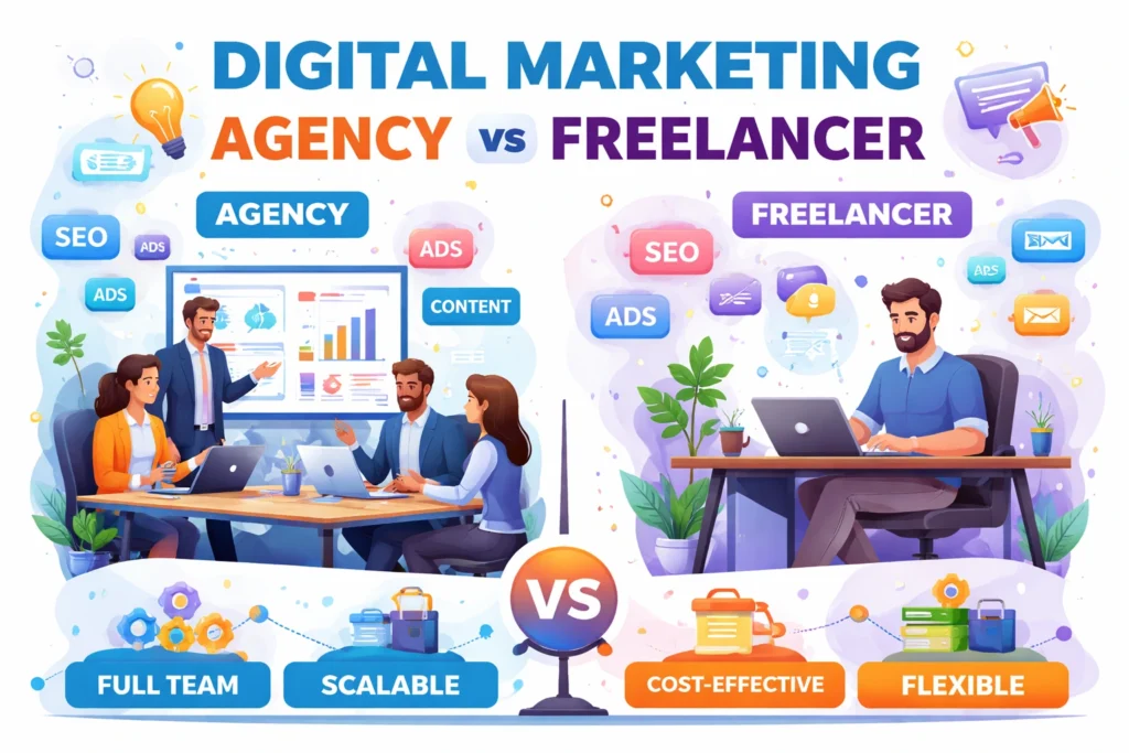 Digital Marketing Agency vs Freelancer: Which Is Better for Your Business in 2026 digital marketing agency vs freelancer